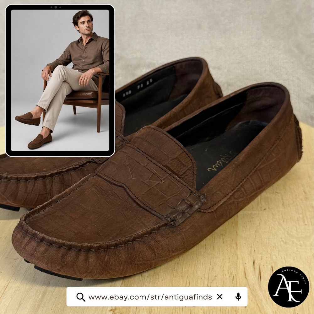 Cole Haan Nike Air Brown Croc Embossed Leather Driving Loafers Mens 8.5 B D33039
